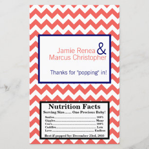 Microwave Popcorn Wrapper Coral Navy Blue Chevron