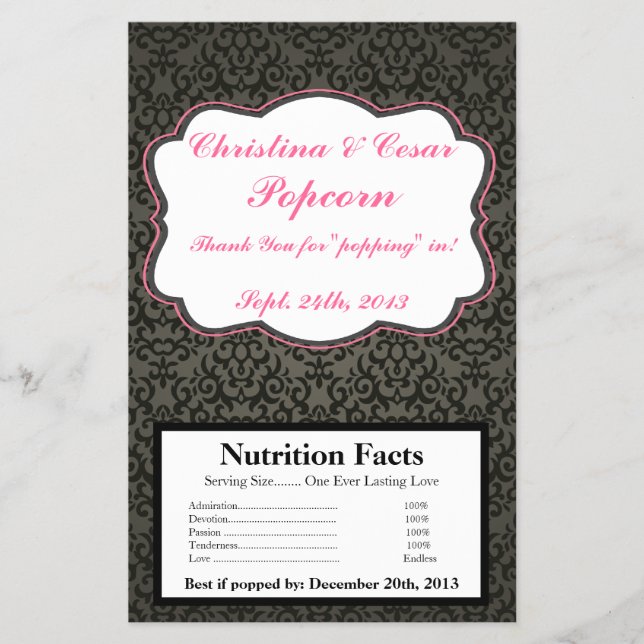 Microwave Popcorn Wrapper Damask/Stripes Pink Crow (Front)