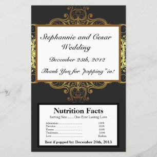 Microwave Popcorn Wrapper Gold and Black Damask
