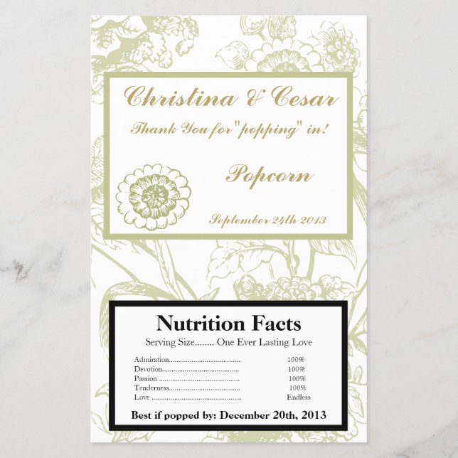 Microwave Popcorn Wrapper Green Gerbera Daisy Flow (Front)