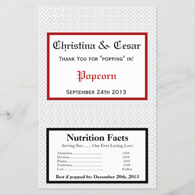 Microwave Popcorn Wrapper Grey Red Formal Print (Front)