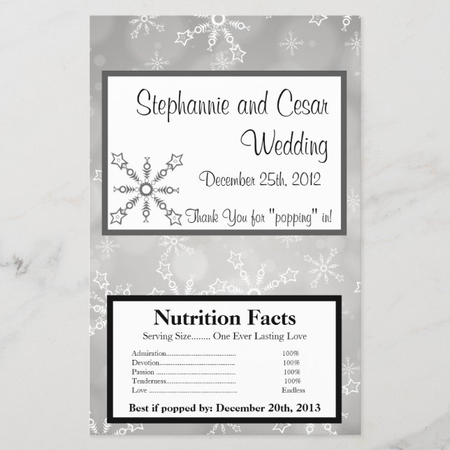 Microwave Popcorn Wrapper Grey Snowflakes (Front)