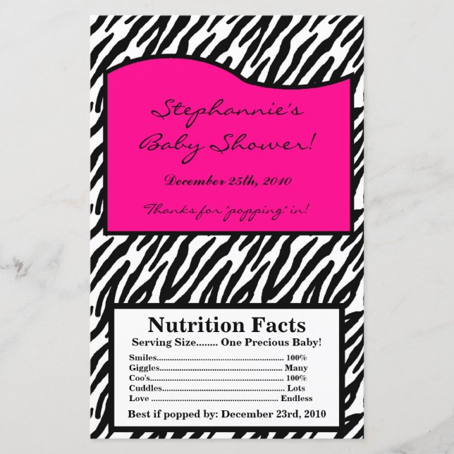 Microwave Popcorn Wrapper Hot Pink Zebra Print (Front)