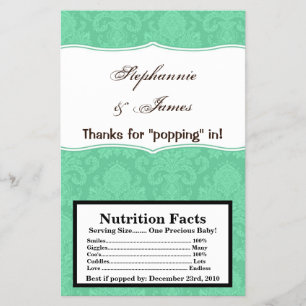 Microwave Popcorn Wrapper Mint White Damask Lace