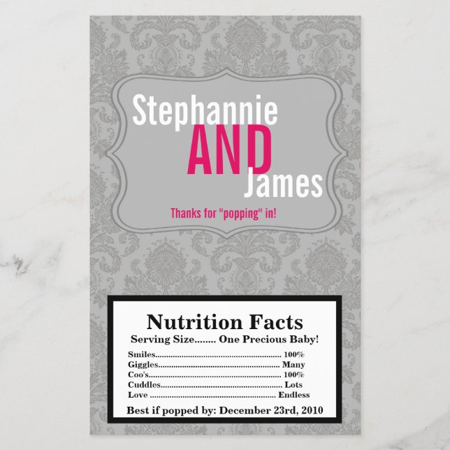 Microwave Popcorn Wrapper Modern Gray Damask Lace (Front)