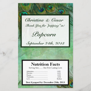 Microwave Popcorn Wrapper Peacock Green Feathers