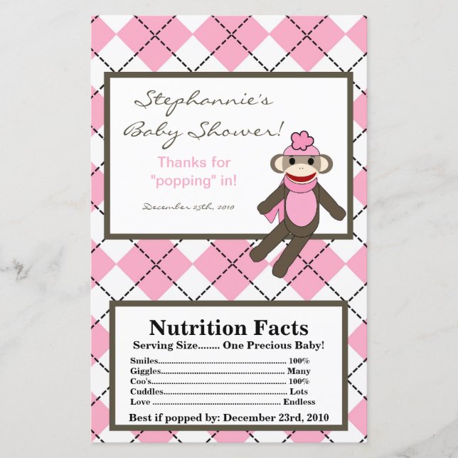 Microwave Popcorn Wrapper Pink Argyle Sock Monkey (Front)