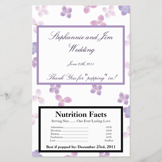 Microwave Popcorn Wrapper Purple Hydrangea (Front)