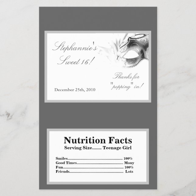 Microwave Popcorn Wrapper Sweet 16 Hot White silve (Front)