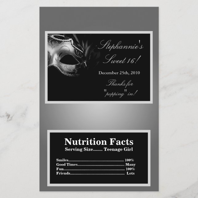 Microwave Popcorn Wrapper Sweet 16 Silver (Front)