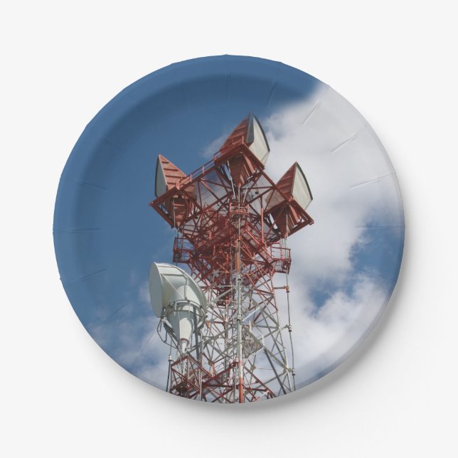 Microwave Telecommunications Tower Paper Plate (Front)