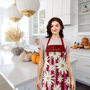 Mid Autumn Fall Vibes Stripe Flowers Apron