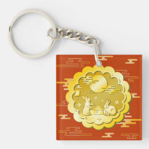 Mid Autumn Festival Gold Mooncake Moon Rabbit Keychain