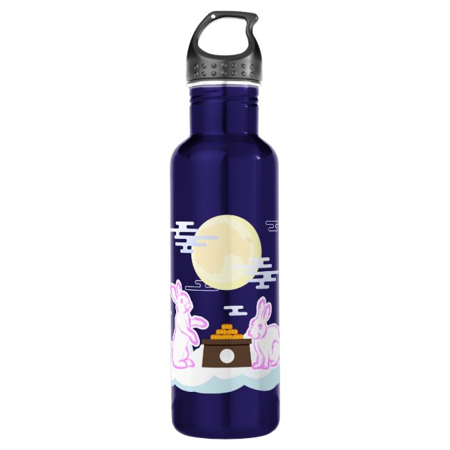 Mid Autumn Festival Moon Rabbit Mooncake Clouds 710 Ml Water Bottle (Front)
