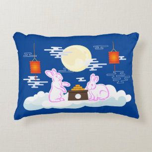 Mid Autumn Festival Moon Rabbit Mooncake Clouds Accent Pillow