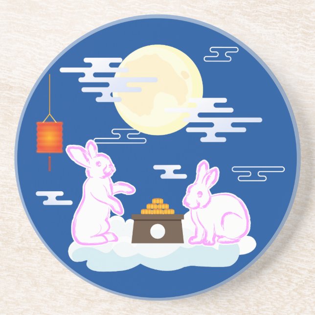 Mid Autumn Festival Moon Rabbit Mooncake Clouds Coaster (Front)
