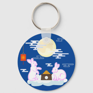 Mid Autumn Festival Moon Rabbit Mooncake Clouds Keychain