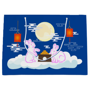 Mid Autumn Festival Moon Rabbit Mooncake Clouds Large Gift Bag