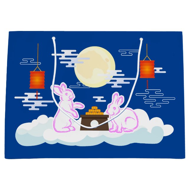 Mid Autumn Festival Moon Rabbit Mooncake Clouds Large Gift Bag (Front)