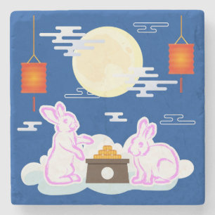 Mid Autumn Festival Moon Rabbit Mooncake Clouds Stone Coaster