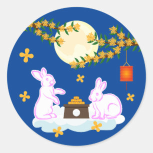 Mid Autumn Festival Moon Rabbit Mooncake Osmanthus Classic Round Sticker