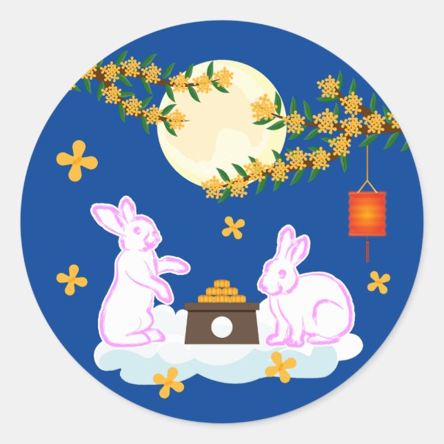 Mid Autumn Festival Moon Rabbit Mooncake Osmanthus Classic Round Sticker (Front)