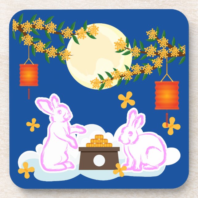 Mid Autumn Festival Moon Rabbit Mooncake Osmanthus Coaster (Front)