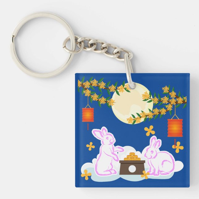Mid Autumn Festival Moon Rabbit Mooncake Osmanthus Keychain (Front)