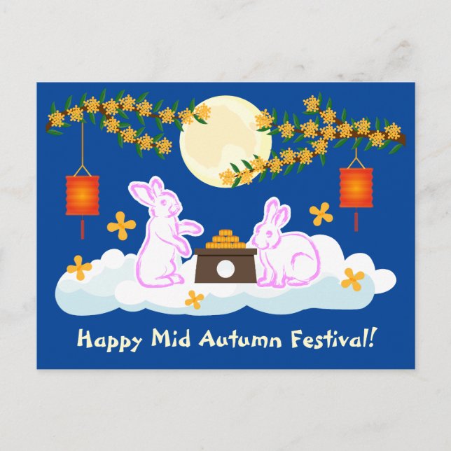 Mid Autumn Festival Moon Rabbit Mooncake Osmanthus Postcard (Front)