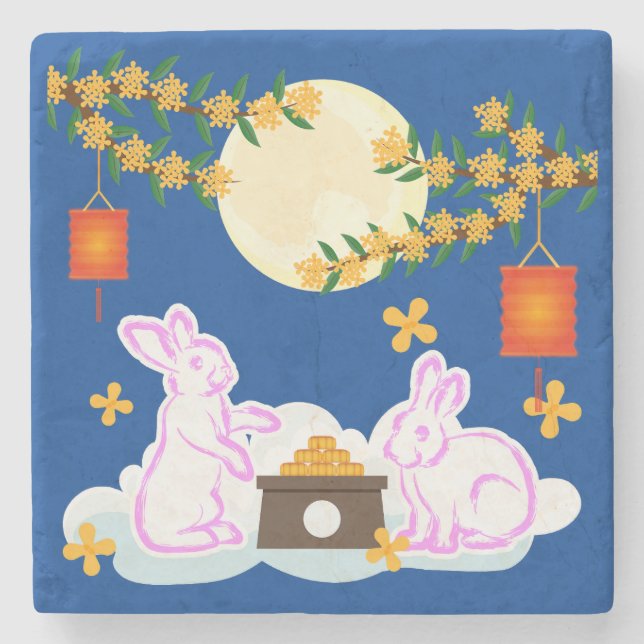 Mid Autumn Festival Moon Rabbit Mooncake Osmanthus Stone Coaster (Front)