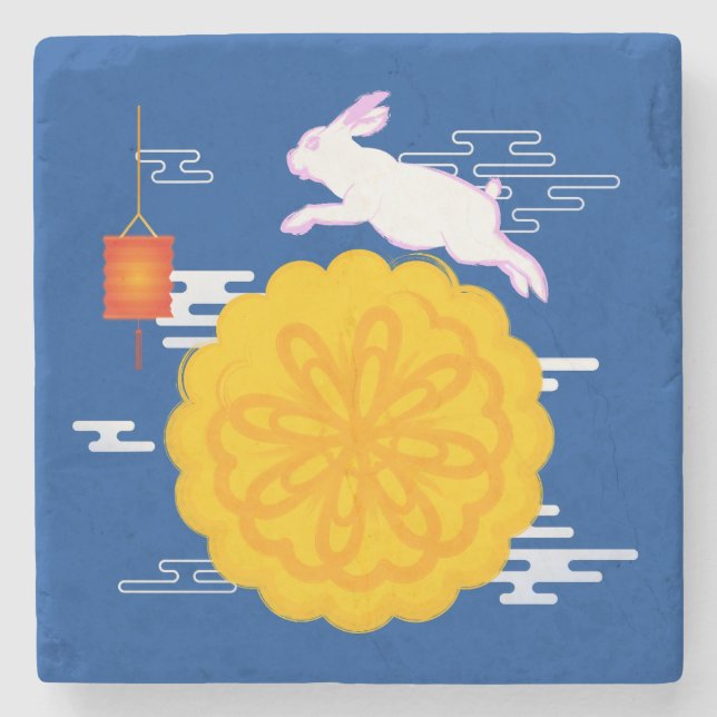 Mid Autumn Festival Mooncake Jumping Moon Rabbit Stone Coaster (Front)