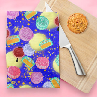 Mid Autumn festival mooncakes blue Kitchen Towel