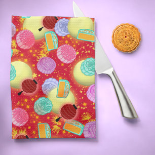 Mid Autumn festival mooncakes Red Kitchen Towel