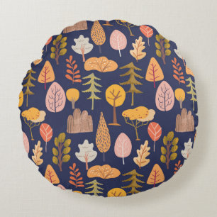 Mid autumn seamless pattern with multicolored tree round pillow