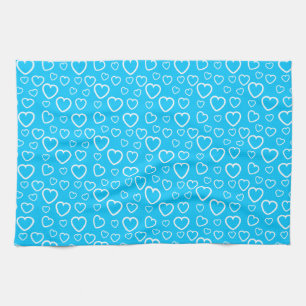 Mid Blue and White Love Hearts Pattern Kitchen Towel