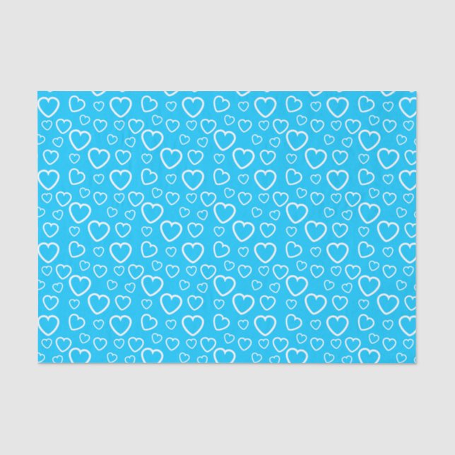 Mid Blue and White Love Hearts Pattern Tissue Paper (Front)