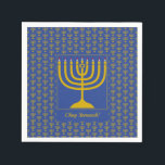 Mid Blue Customizable | Chanukah | MENORAH Napkin<br><div class="desc">Elegant mid blue MENORAH Paper Napkins, showing with faux gold menorah in a tiled pattern. At the centre, there is an image of a large menorah which is CUSTOMIZABLE, so you can upload your own image. Underneath, the text reads CHAG SAMEACH. This is also customizable so you can add your...</div>
