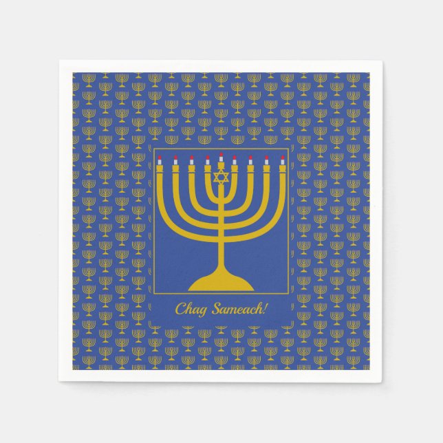 Mid Blue Customizable | Chanukah | MENORAH Napkin (Front)