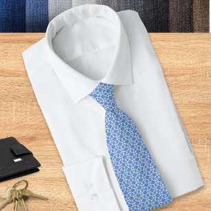 Mid Blue White Circle Rings Pattern Work Tie