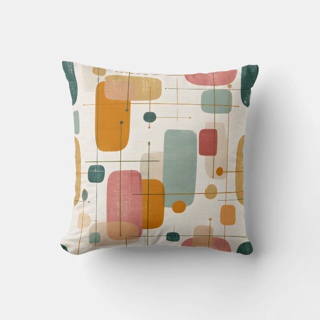 Mid centrury Teal, gold and pink abstract Throw Pillow (Front)