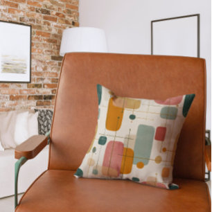 Mid centrury Teal, gold and pink abstract Throw Pillow