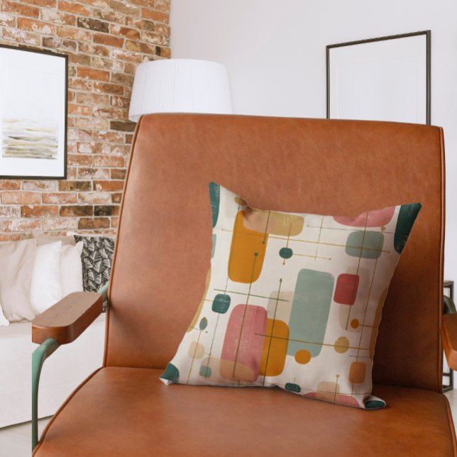 Mid centrury Teal, gold and pink abstract Throw Pillow (Creator Uploaded)