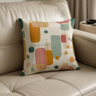 Mid centrury Teal, gold and pink abstract Throw Pillow