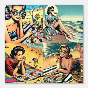 Mid-century 1950's Retro Ladies at the Beach Wallpaper