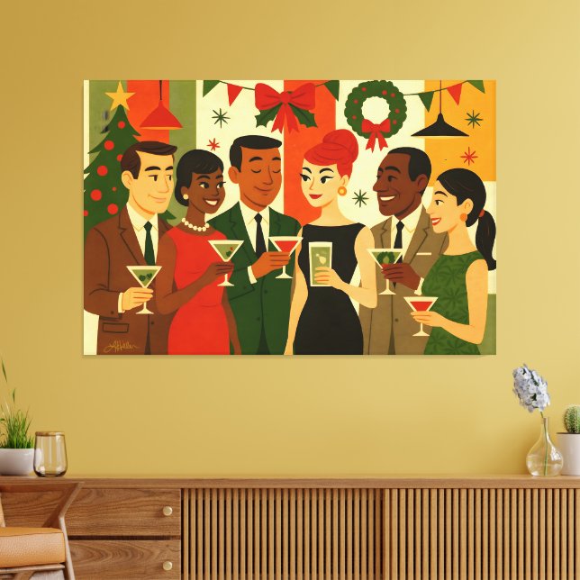 Mid Century 60s Christmas Office Cocktail Party Canvas Print (Insitu(LivingRoom))