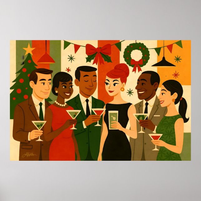 Mid Century 60s Christmas Office Cocktail Party Poster (Front)