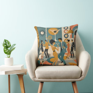 Mid Century 60s Hip Martini Cocktail Dance Party Throw Pillow