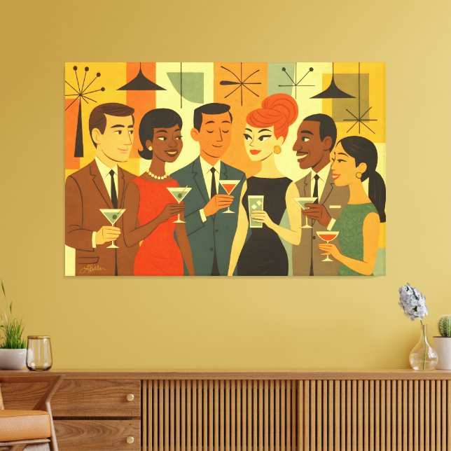Mid Century 60s Office Cocktail Party Canvas Print (Insitu(LivingRoom))