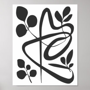Mid-century Abstract Black And White Floral Design Poster