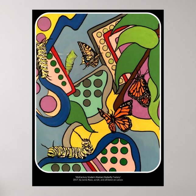 Mid-Century Abstract Butterfly Factory painting on Poster (Front)
